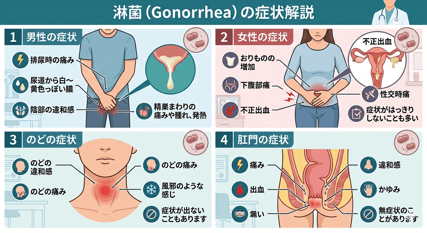 淋菌の症状まとめ（男性・女性・のど・肛門）