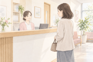 クリニックの受付を訪れる人