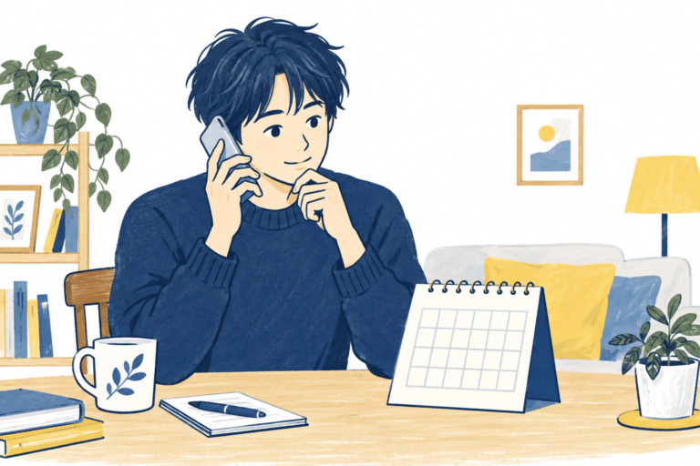 カレンダーを見ながら検査の受診予定を相談する人
