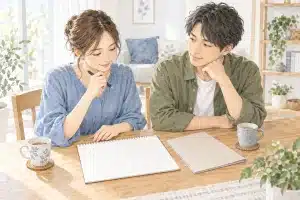 妊娠に向けた予定について話し合う成人のカップルのイラスト